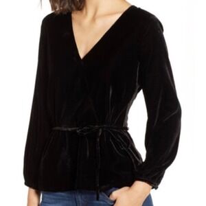 NWT J. Crew Black Velvet Wrap Tie Waist Blouse Top Women's 6 Fairy Grunge Gothic